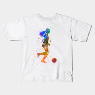 Girl playing soccer football player silhouette Kids T-Shirt